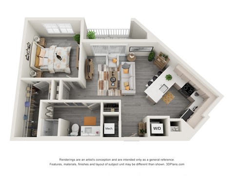 Floor plan for 1 bed, 1 bath, 758 sqft